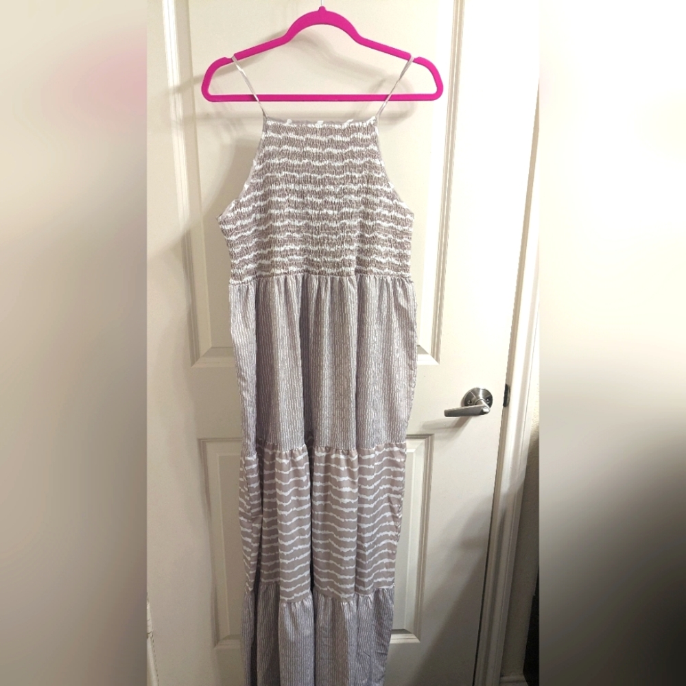 Grey and White Maxi Dress